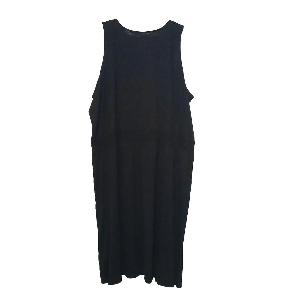 Belle Kim Gravel Women Slub Knit Smocked Waist Dress 5X Petite Black Minimalist